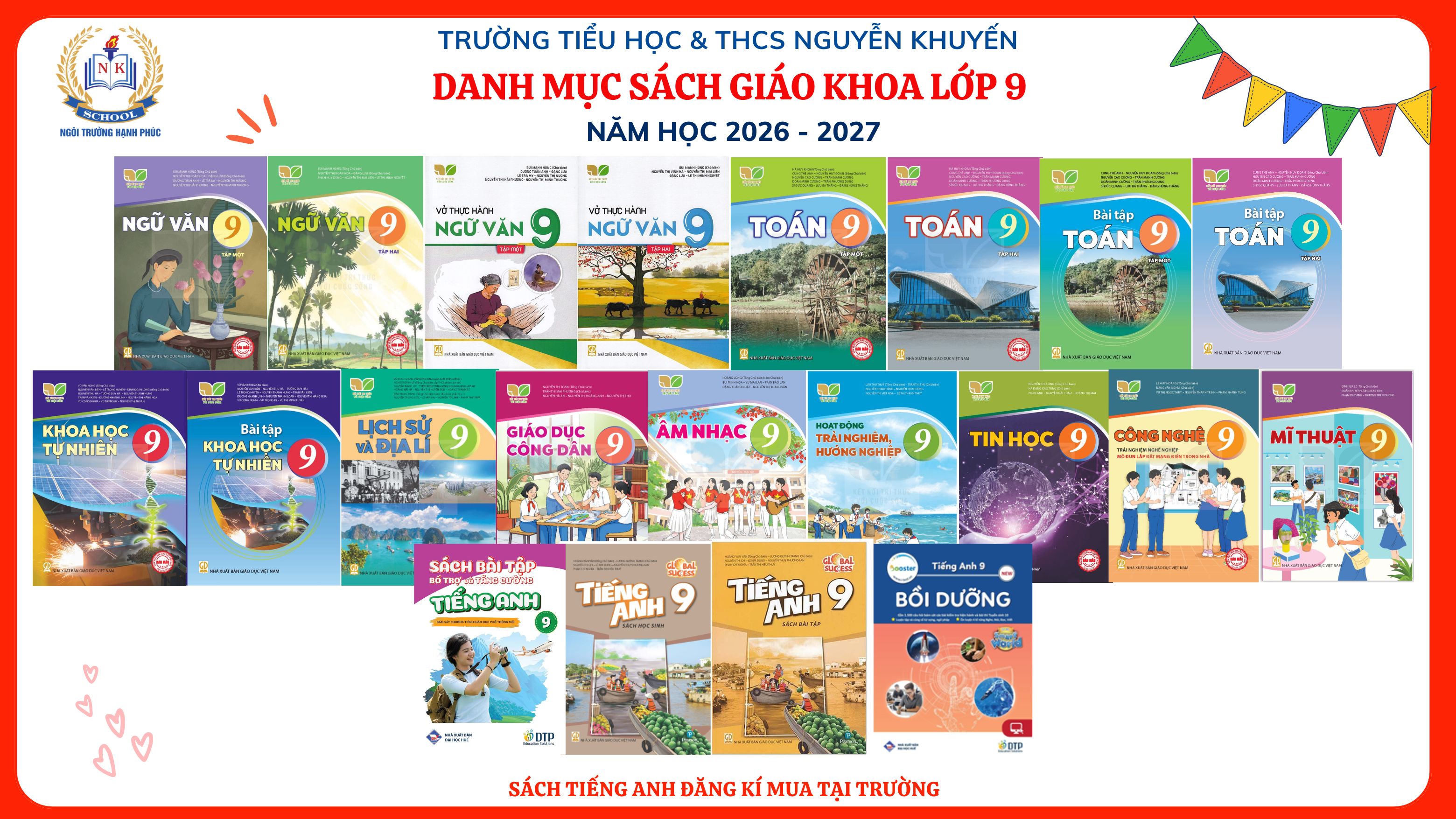 THÔNG BÁO DANH MỤC SÁCH GIÁO KHOA LỚP 9 NĂM HỌC 2026 - 2027
